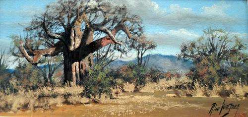 Nico Coetzee - Landscape with Baobab tree - A magnificent painting!! Bid now!!